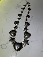 Load image into Gallery viewer, Chunky Vintage Mexican Sterling Silver Heart &amp; Star Necklace
