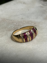 Load image into Gallery viewer, Vintage Ruby &amp; Diamond 18k Gold Dome Ring Size 8.75
