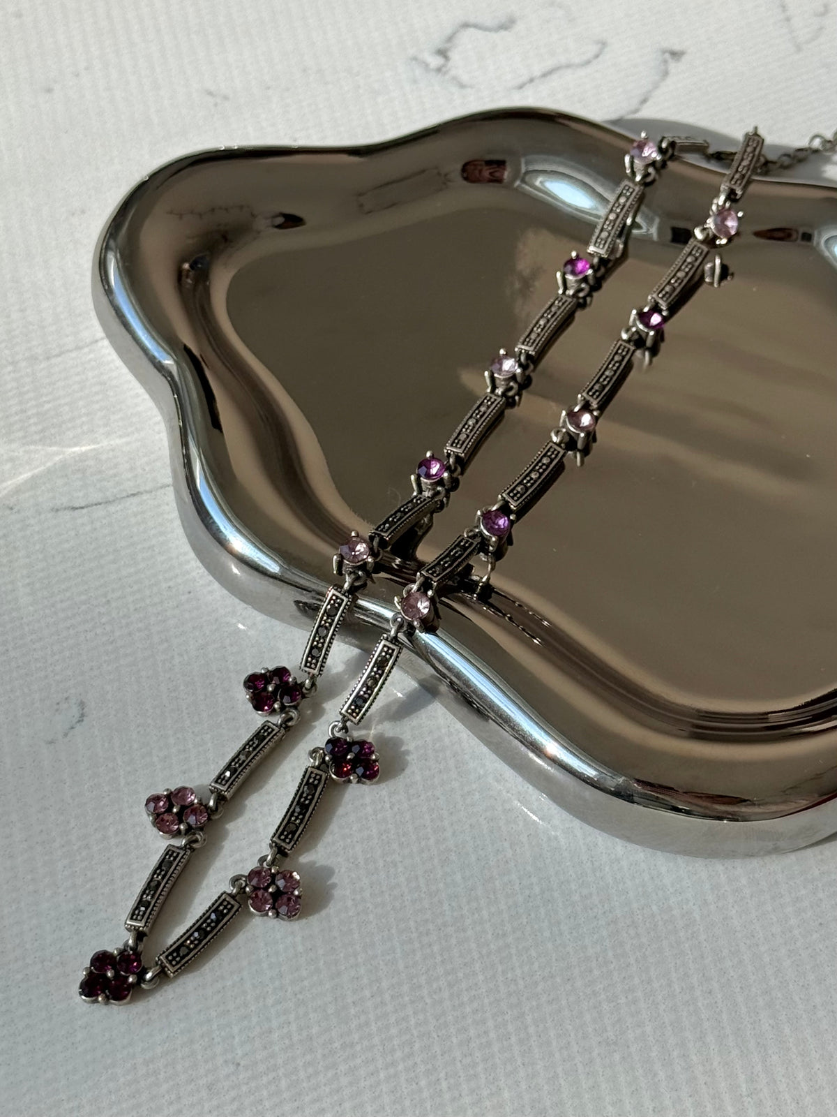 Floral Sterling Silver Necklace 16”-18”