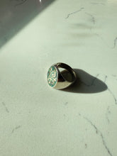 Load image into Gallery viewer, Midcentury Mexican Crushed Turquoise Sterling Silver Signet Ring Size 8
