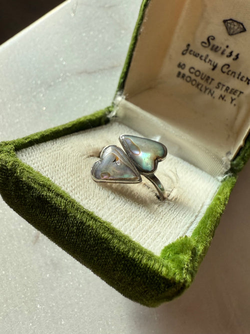 Abalone Heart Bypass Sterling Silver Ring Size 7.5