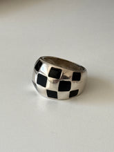 Load image into Gallery viewer, Black Enamel Checkerboard Sterling Silver Ring Size 6.25

