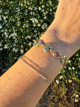 Load image into Gallery viewer, Vintage 14k Solid Yellow Gold Cabochon Multi Gemstone Puffy Mariner Link Bracelet
