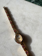 Load image into Gallery viewer, Vintage Elgin Pink Studded Gold Tone Ladies Wrist Watch 7.75”
