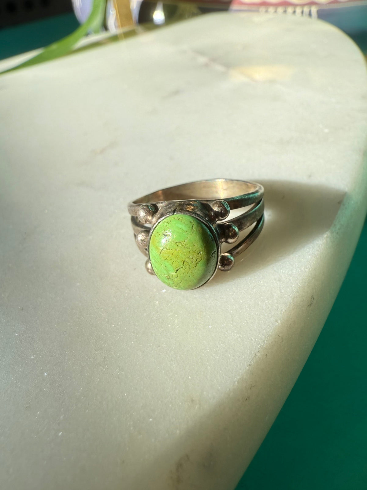 Vintage Green Stone Sterling Silver Ring Size 6.75