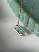 Load image into Gallery viewer, Blue Enamel 18k Yellow Gold Razor Blade Necklace 16.5”
