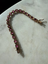 Load image into Gallery viewer, Lab Created Faceted Pink Sapphire Gold Vermeil Tennis Bracelet 7.25”
