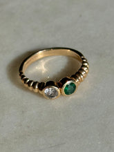 Load image into Gallery viewer, Diamond &amp; Emerald Bezel Set 14k Gold Ring
