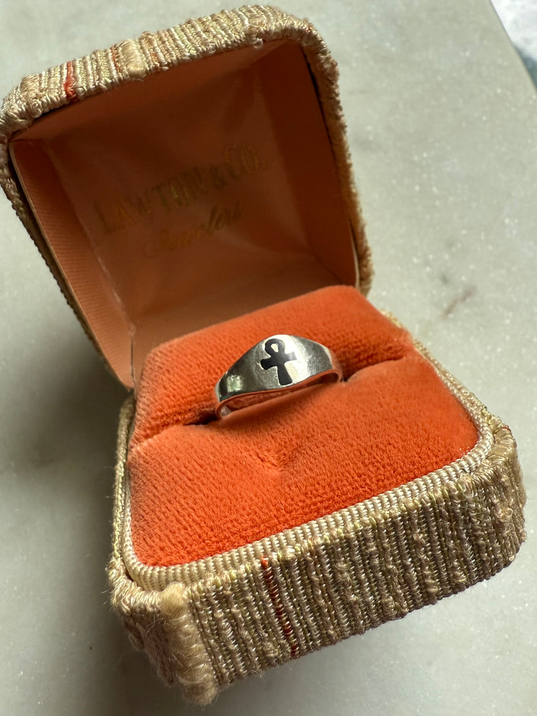 Black Enamel Ankh Sterling Silver Ring Size 5