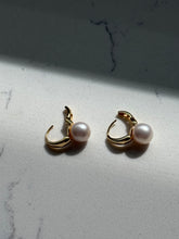 Load image into Gallery viewer, Gold Vermeil Pearl Clicker Hoops
