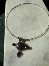 Load image into Gallery viewer, Labradorite &amp; Garnet Sterling Silver Torque Necklace 18”
