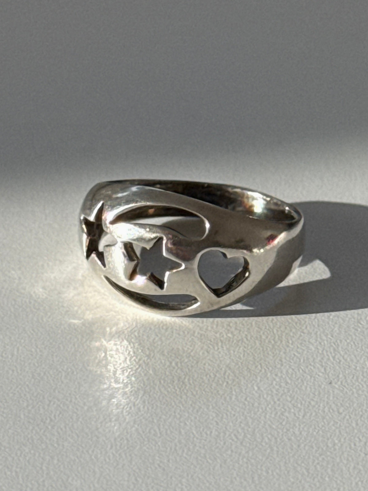 Vintage Celestial Heart Sterling Silver Ring Size 10.5