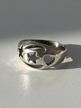 Load image into Gallery viewer, Vintage Celestial Heart Sterling Silver Ring Size 10.5
