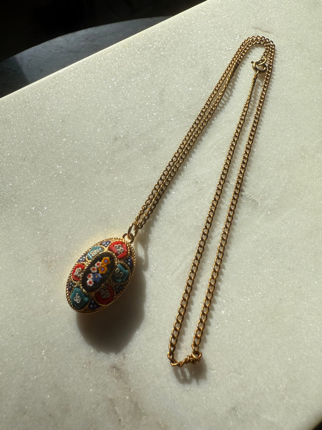 Italian Vintage Mosaic Gold Plated Necklace
