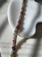 Load image into Gallery viewer, Ruby Emerald Sapphire Two-Tone Gold Vermeil Flower Bracelet 7.25”
