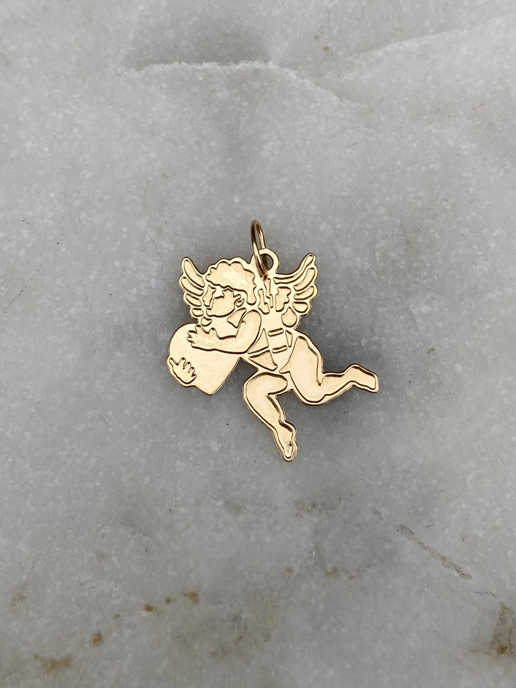 Stencil Cherub Angel 14k Gold Charm