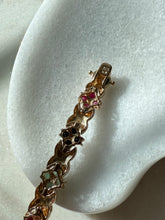 Load image into Gallery viewer, Ruby Emerald Sapphire Two-Tone Gold Vermeil Flower Bracelet 7.25”
