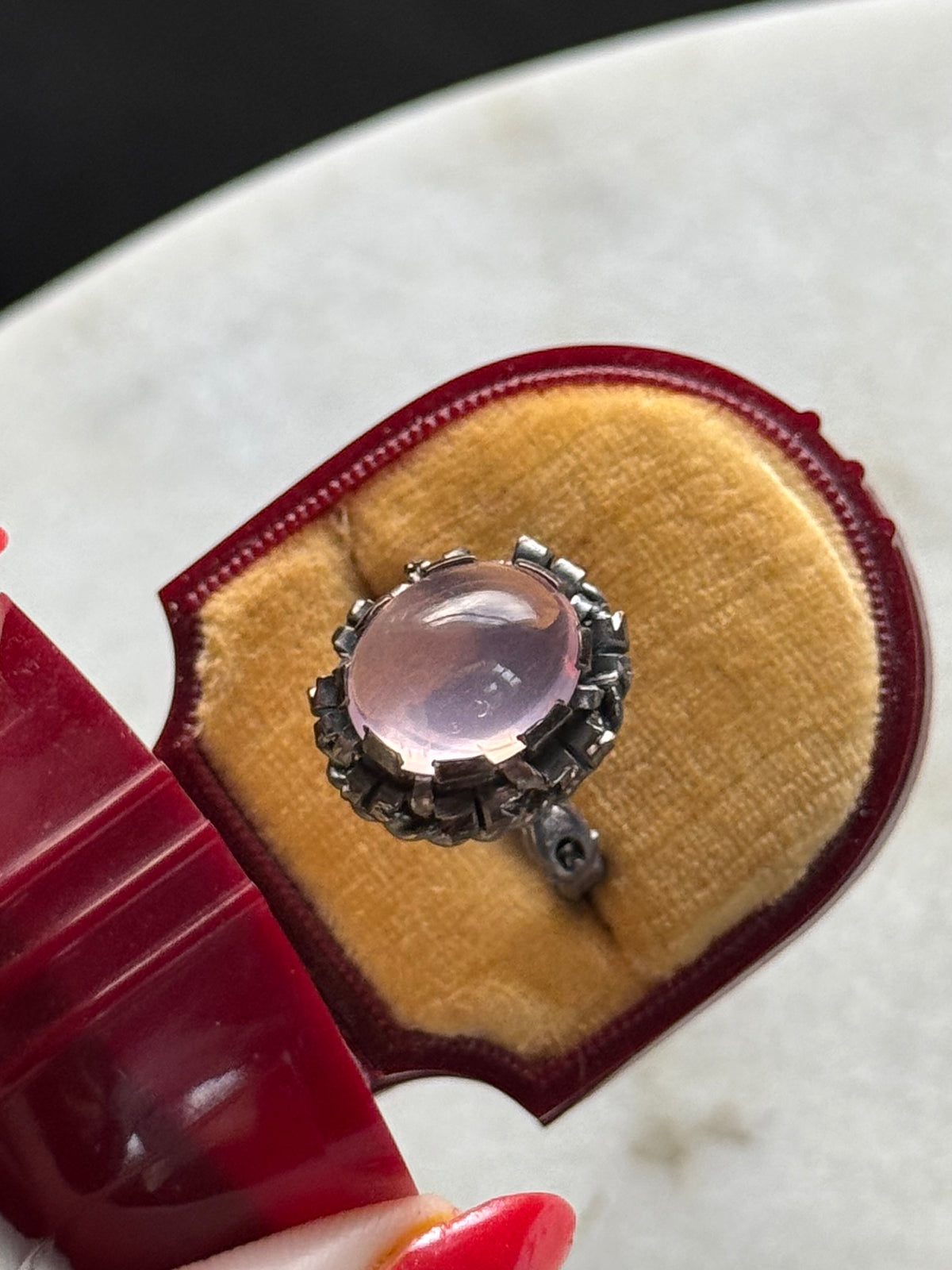 Cabochon Rose Quartz Sterling Silver Ring