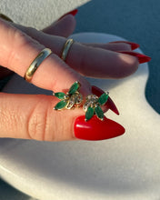 Load image into Gallery viewer, Vintage Emerald &amp; Diamond 14k Yellow Gold Push Back Earrings
