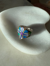 Load image into Gallery viewer, Artisan Signed Opal &amp; Mother of Pearl Sterling Silver Ring Size 10
