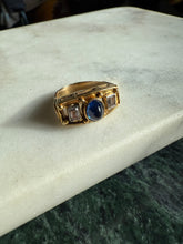 Load image into Gallery viewer, Antique Blue Sapphire Sugarloaf Cabochon Diamond Ring
