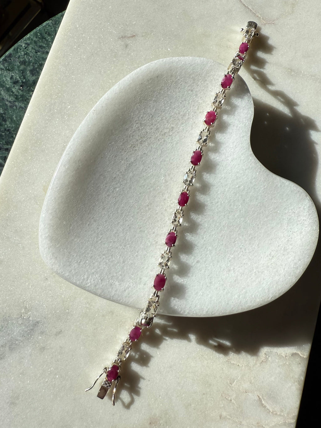 Ruby & Quartz Sterling Silver Tennis Bracelet 7.5”