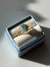 Load image into Gallery viewer, Vintage 14k Yellow Gold Diamond &amp; Emerald Halo Ring Size 7.25
