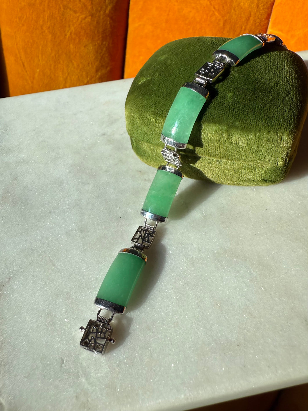 Jade Sterling Silver Bracelet 7.25”