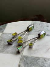 Load image into Gallery viewer, Green Resin Dichroic Glass Sterling Silver Earrings
