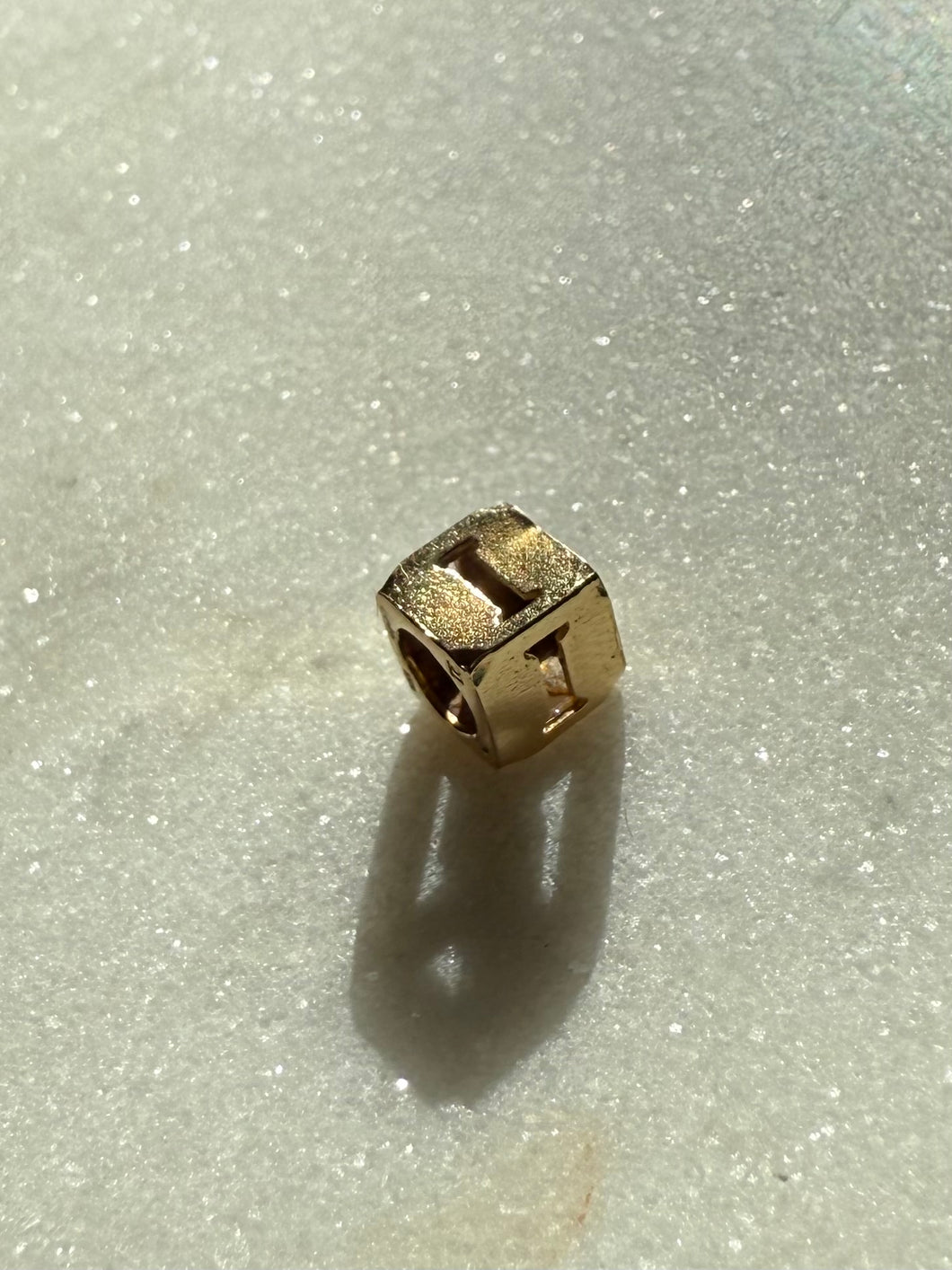 ‘I’ Initial 14k Yellow Gold Cube Slider Charm