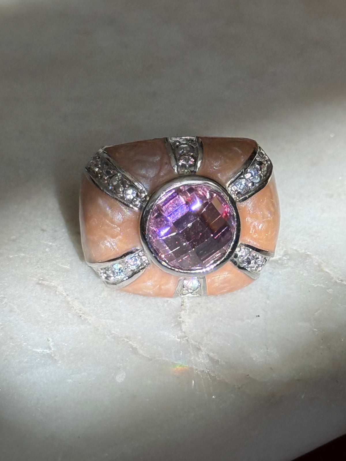 Chunky Pink Enamel Sterling Ring Size