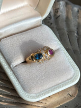 Load image into Gallery viewer, Vintage Solid 18k Yellow Gold Natural Sapphire &amp; Diamond Ring

