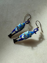 Load image into Gallery viewer, Blue Enamel Sterling Silver Cat Earrings

