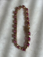 Load image into Gallery viewer, Lab Created Faceted Pink Sapphire Gold Vermeil Tennis Bracelet 7.25”
