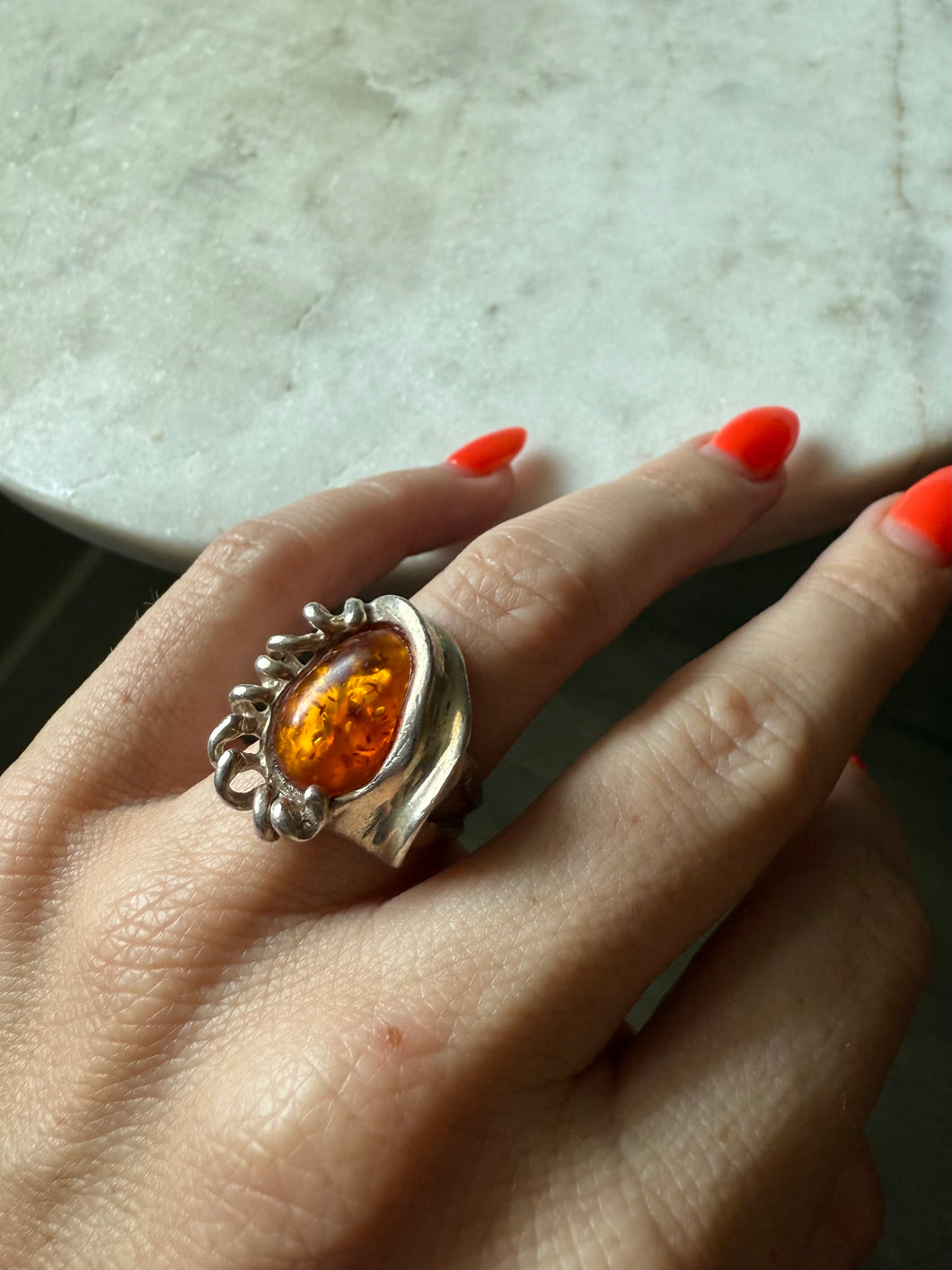 Amber Sterling Silver Ring Size 7.5