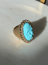 Load image into Gallery viewer, Chunky Blue Floral Carved Gold Vermeil Ring Size 7.25
