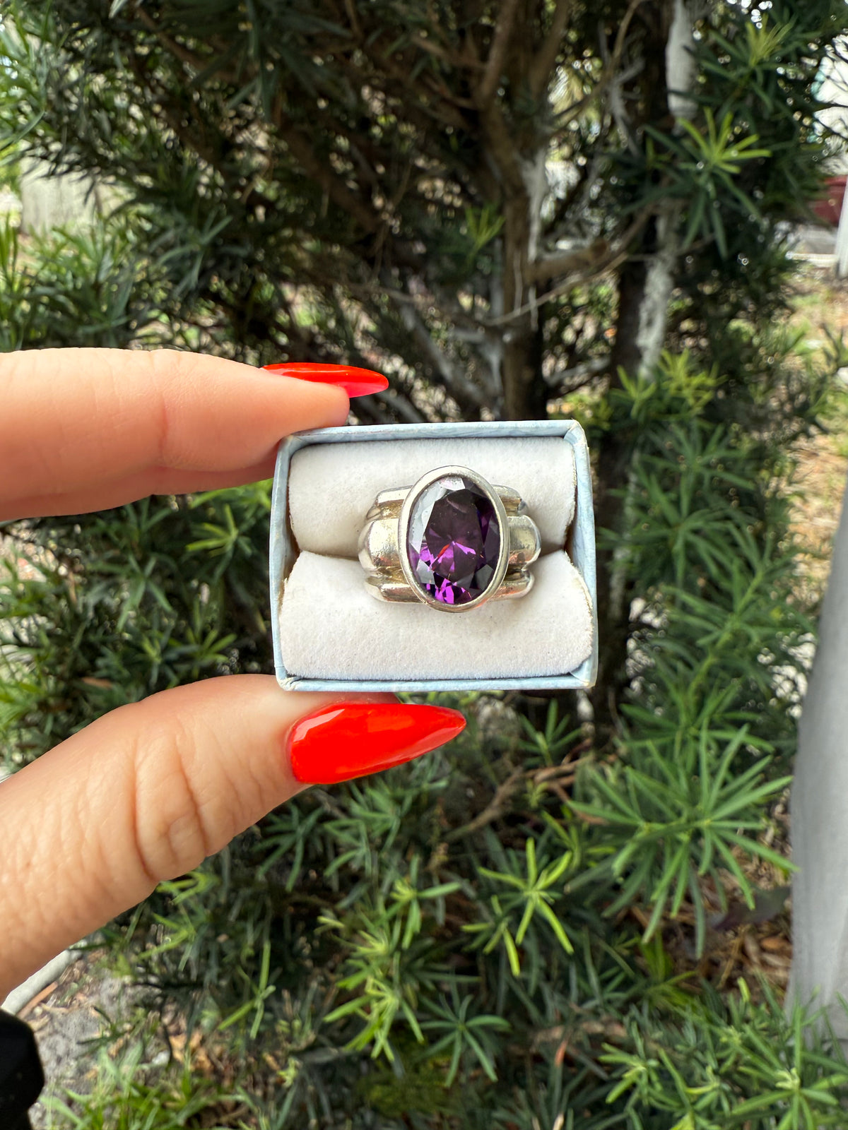 Chunky Purple Sterling Silver Ring Size 6.75