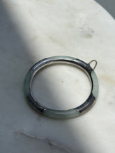 Load image into Gallery viewer, Etched Sterling Silver Jade Bangle
