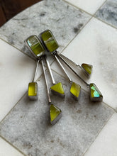 Load image into Gallery viewer, Green Resin Dichroic Glass Sterling Silver Earrings
