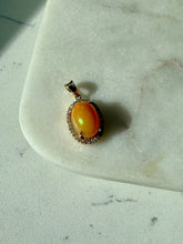 Load image into Gallery viewer, 14k Yellow Gold Fire Opal &amp; Diamond Halo Pendant
