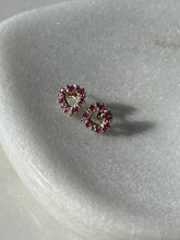 Load image into Gallery viewer, Vintage Ruby &amp; Diamond 10k Yellow Gold Push Back Heart Studs
