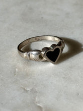 Load image into Gallery viewer, Black Enamel Heart Sterling Ring Size 7.5
