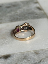 Load image into Gallery viewer, 1940s Buckle Diamond &amp; Synthetic Spinel Ring
