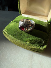 Load image into Gallery viewer, Garnet Cabochon Etched Sterling Silver Ring Size 5.75
