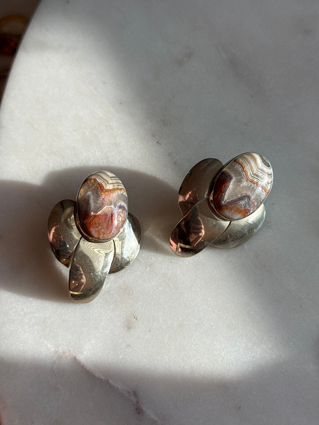Vintage Agate Sterling Silver Earrings