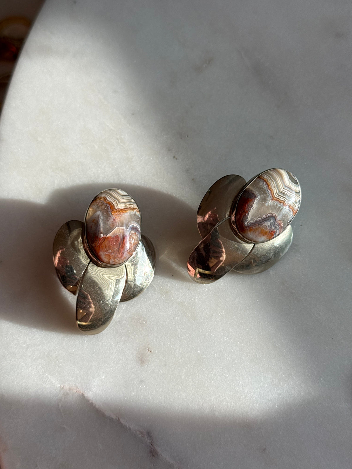 Vintage Agate Sterling Silver Earrings