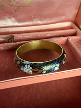 Load image into Gallery viewer, Vintage Bird &amp; Flowers Black Cloisonné Bangle Bracelet
