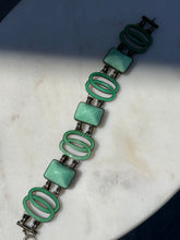 Load image into Gallery viewer, Antique Green Enamel Sterling Silver Bracelet
