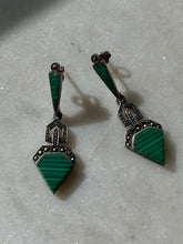 Load image into Gallery viewer, Malachite &amp; Marcasite Sterling Silver Earrings
