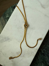 Load image into Gallery viewer, Goldette Goldtone Faux Turquoise Lariat Necklace 18”
